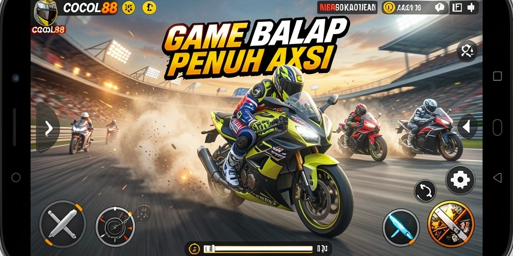 Screenshot gameplay COCOL88 menampilkan aksi balap motor yang seru dan menegangkan.