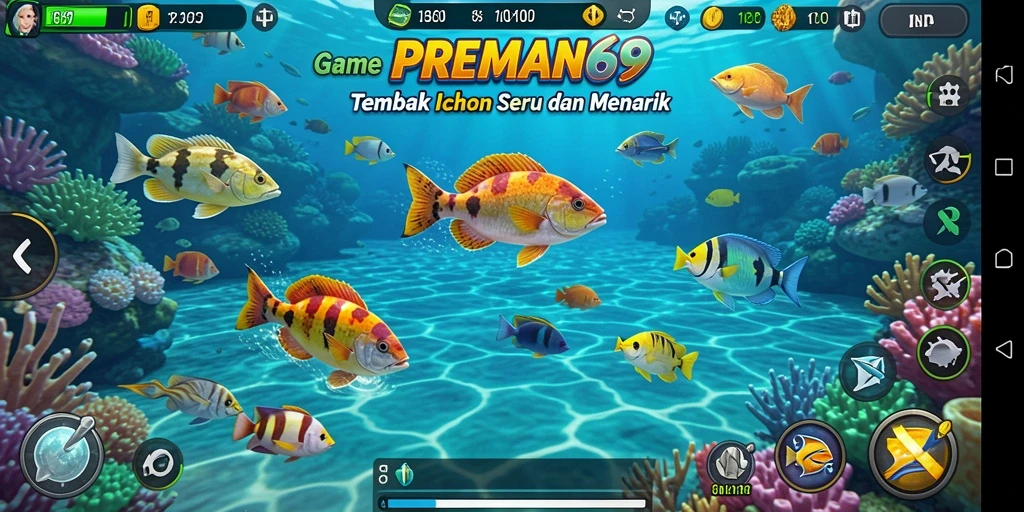 Screenshot gameplay PREMAN69 yang menunjukkan aksi menembak ikan.